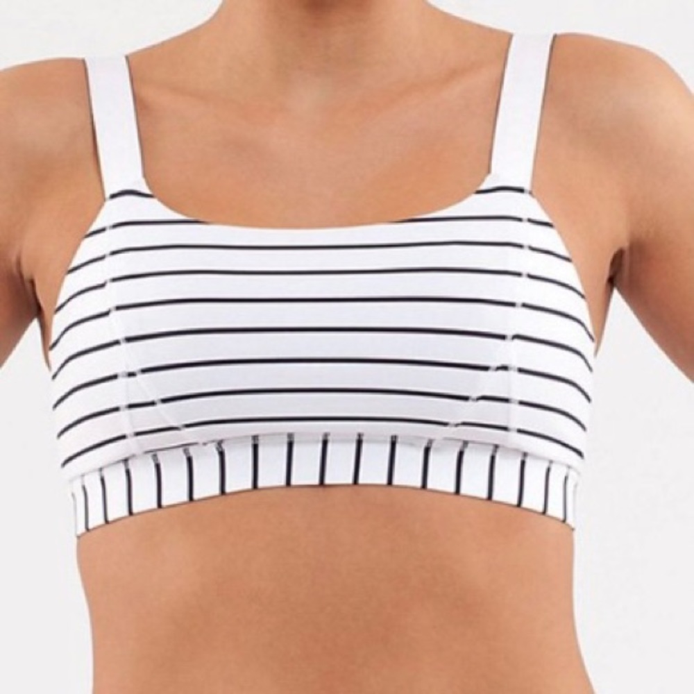 White w/ Indigo Stripes Lululemon Adjust Me Bra, 10